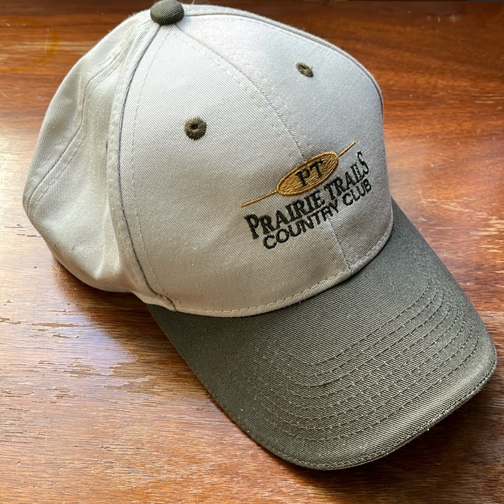 Town Talk Prairie Trails Country Club tan and green Velcro strap one size hat